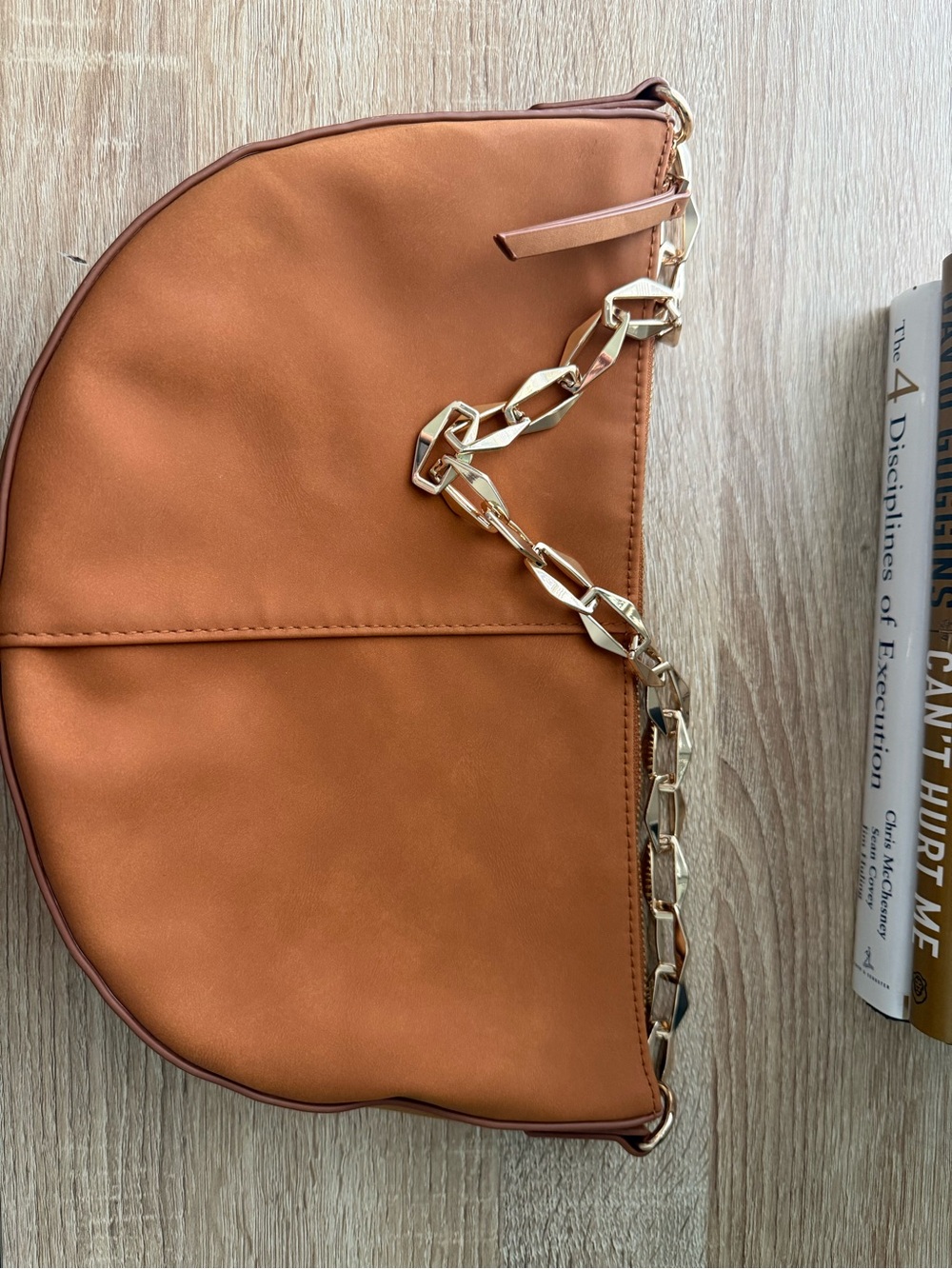Target Tan Shoulder Bag with Gold Chain